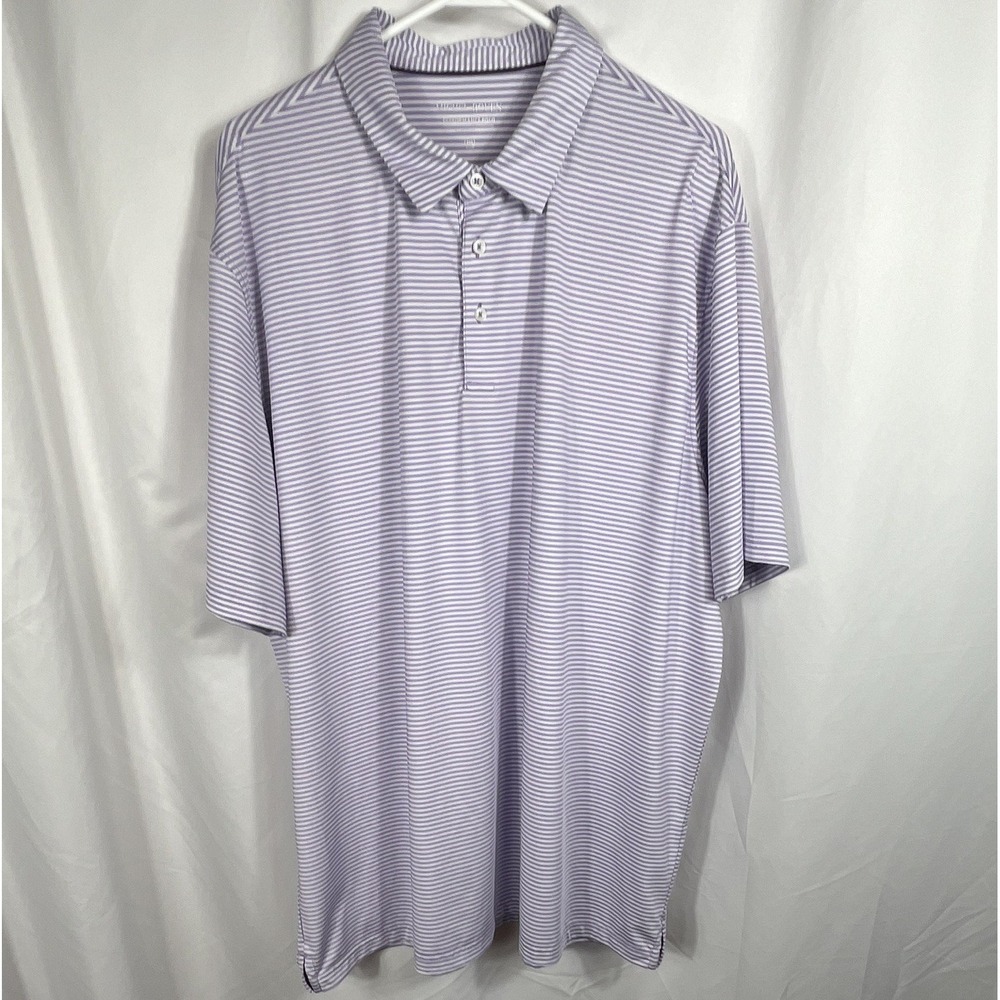 Michel Rouen Polo Shirt Lavender‎ & White Striped Short Sleeve Men's 3XL
